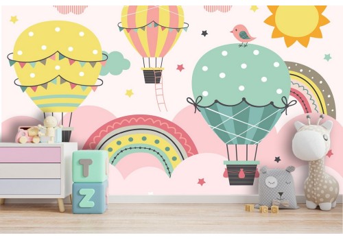Wallpaper hot air balloons and rainbows sky children 2