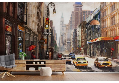 New York TAXI modern painted wallpaper