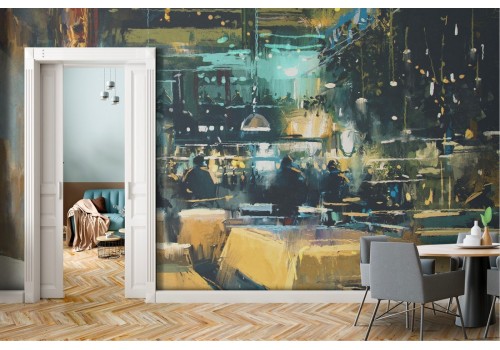 Wallpaper illustration restaurant painted design