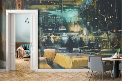 Wallpaper illustration restaurant painted design