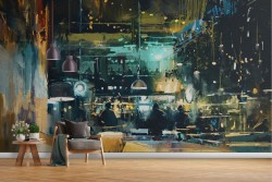 Wallpaper illustration restaurant painted design