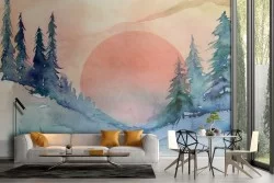 Carta da Parati dipinto tramonto nel bosco