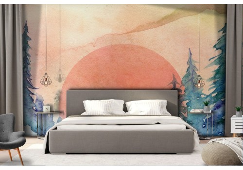 Wallpaper painted sunset in the forest 2