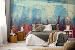 Carta da Parati alberi rossi montagne innevate