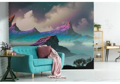 Wallpaper illustration modern synthwave mountains