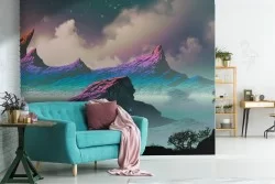 Carta da Parati illustrazione montagne synthwave moderna