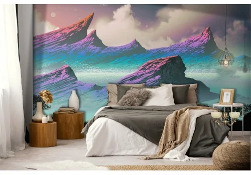 Modern Synthwave Mountain Illustration Wallpaper 2