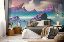 Carta da Parati illustrazione montagne synthwave moderna