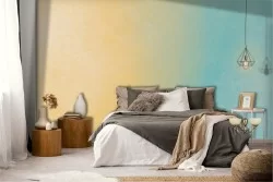 Blue and yellow plaster surface wallpaper