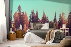 Carta da Parati bosco alberi rosso autunno