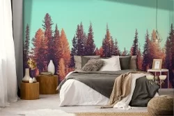 Carta da Parati bosco alberi rosso autunno