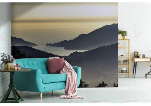 Wallpaper lake among mountains forest landscape