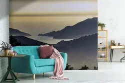 Carta da Parati lago tra montagne foresta paesaggio
