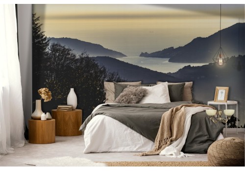 Carta da Parati lago tra montagne foresta paesaggio 2