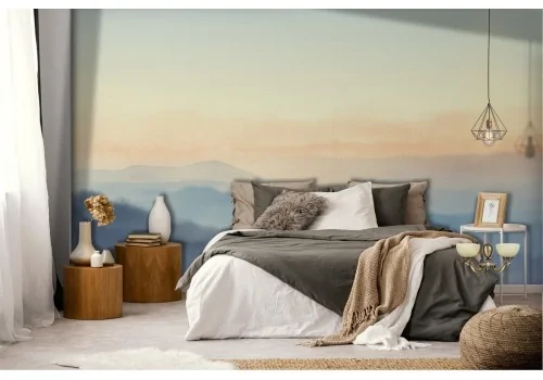 Wallpaper painted mountains sunset landscape 2