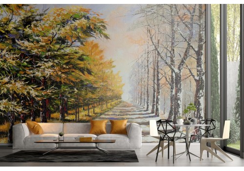 Wallpaper painted tree-lined avenue nature