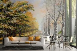 Wallpaper painted tree-lined avenue nature