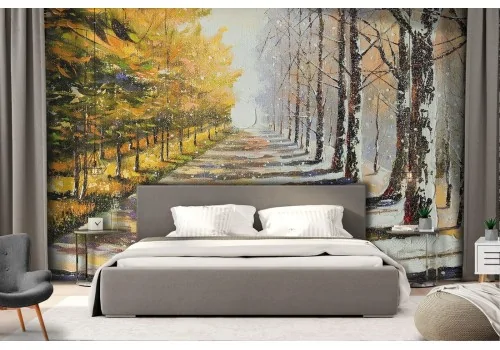 Wallpaper painted tree-lined avenue nature 2