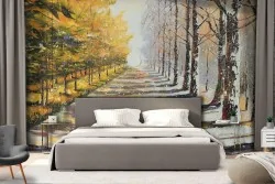 Wallpaper painted tree-lined avenue nature