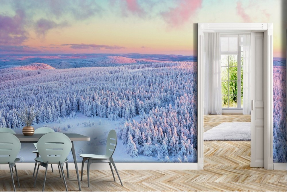 Tenda Oscurante Invernale 3D Con Paesaggio Foresta Innevata | 2 Pannelli 140x260 Cm | Termica E Isolante