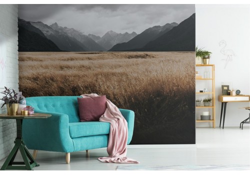 Wallpaper wheat field between mountains landscape nature