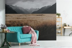 Wallpaper wheat field between mountains landscape nature