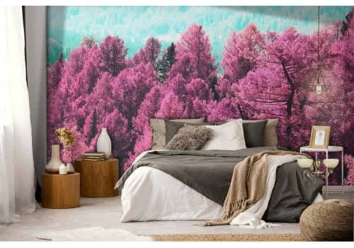 Carta da Parati alberi foresta pop rosa natura 2