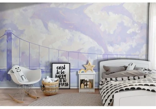 Carta da Parati paesaggio fantasia delfini rosa