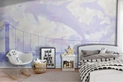 Fantasy landscape wallpaper with pink dolphins