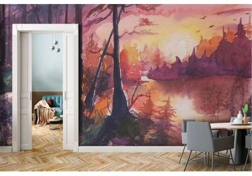 Wallpaper painted forest landscape