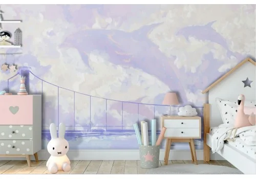 Carta da Parati paesaggio fantasia delfini rosa 2