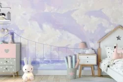 Fantasy landscape wallpaper with pink dolphins