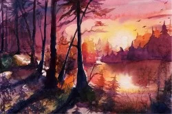 Carta da Parati Paesaggi e Natura Design e Stili Foreste e Alberi Dipinti e Acquerelli Alberi