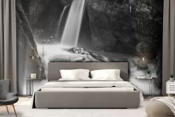 Black and white waterfall photo wallpaper