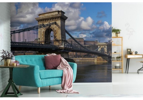 Wallpaper city bridge with river landscape