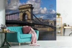 Wallpaper city bridge with river landscape