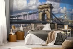 Wallpaper city bridge with river landscape