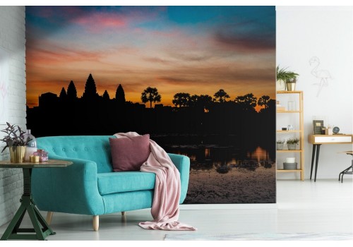 Wallpaper of lake and tropical forest landscape