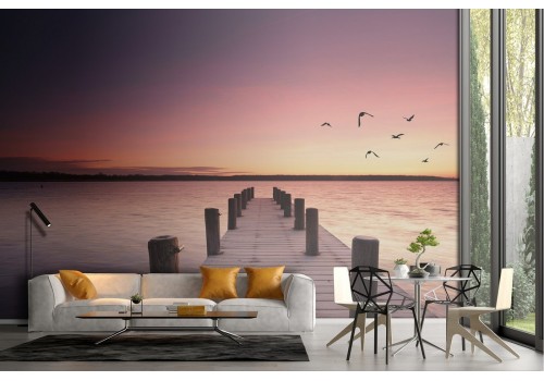 Wallpaper landscape pier on the sea sunrise sunset