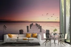 Carta da Parati paesaggio molo sul mare alba tramonto