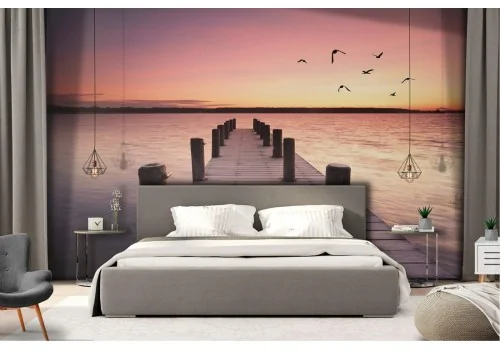 Wallpaper landscape pier on the sea sunrise sunset 2