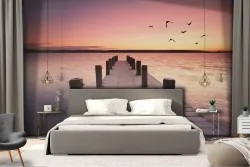 Carta da Parati paesaggio molo sul mare alba tramonto