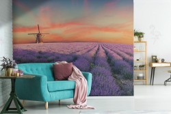 Carta da Parati prato fiorito mulino a vento paesaggio