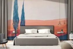 Wallpaper painted landscape hills