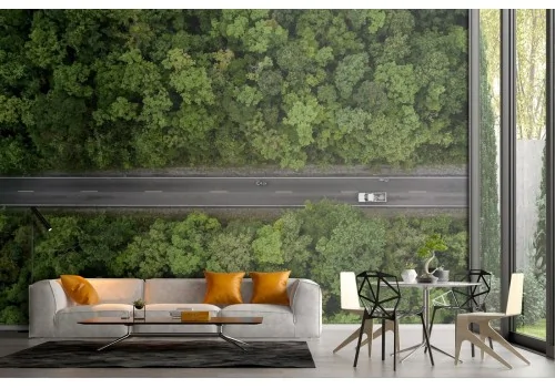 Carta da Parati paesaggio strada nei boschi 2