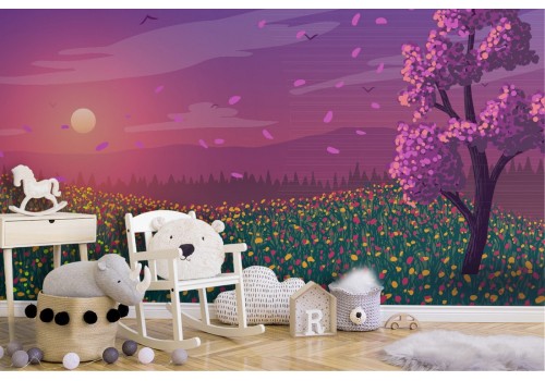 Wallpaper illustration blooming hills landscape