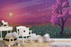 Wallpaper illustration blooming hills landscape