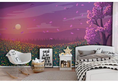 Wallpaper illustration blooming hills landscape 2