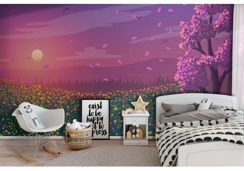 Wallpaper illustration blooming hills landscape 2