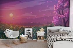 Wallpaper illustration blooming hills landscape